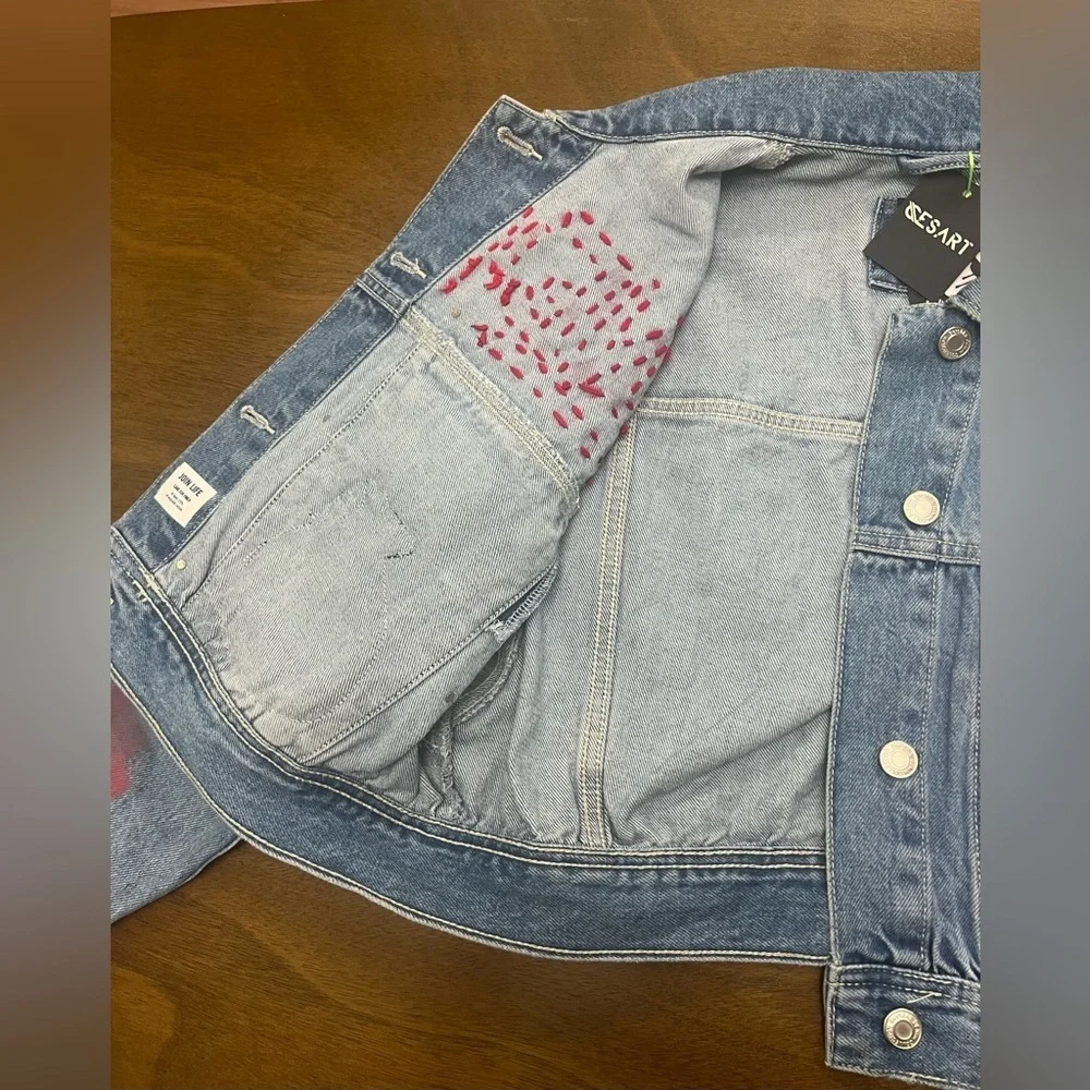 Bershka Jeans Jacket Women Barbie Design XS (0387) - Picture 9 of 16